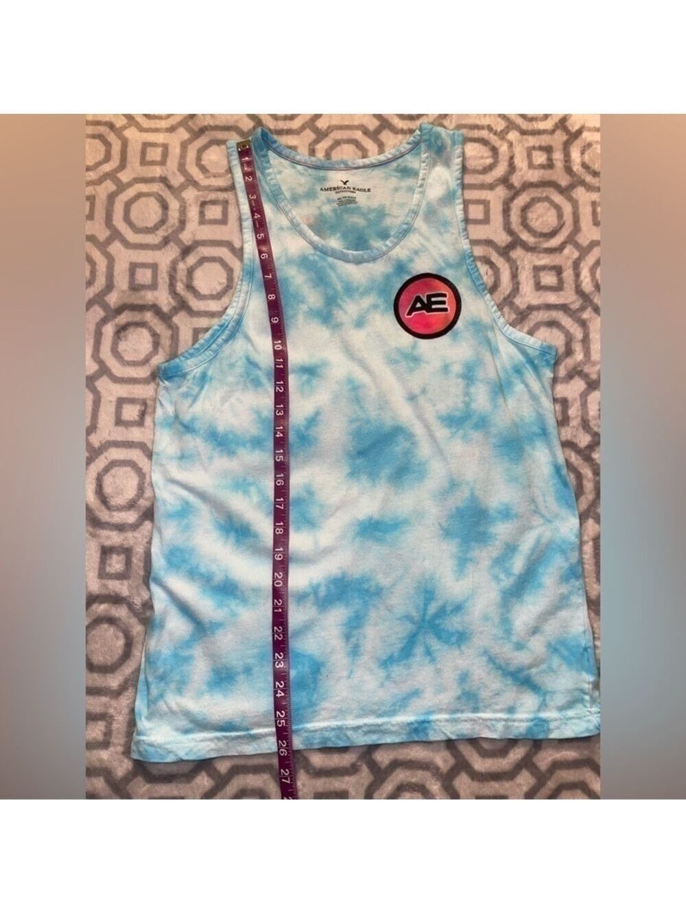 Y2K American Eagle tank top blue tie-dyed surf shirt top - Picture 7 of 11